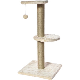 Когтеточка для котів Happy Pet Hawthorn, бежевий, м'яка тканина, сизалевий канат і іграшковий м'яч на пружинці, багатофункціональний ігровий комплекс для домашніх тварин