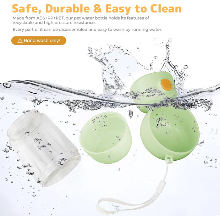 Водяна пляшка для собак BRIMFULITE з мискою та кормушкою, витривала та легка, для подорожей та прогулянок, зелена