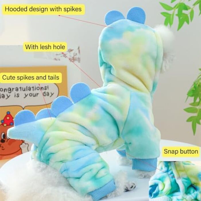 Костюм динозавра для собак, зимовий халат для цуценят, теплий капюшонний светр, блакитна куртка для холодної погоди, теплий одяг для домашніх тварин на Різдво, Хелловін (Рожевий, M) (X-Small, Зелений)