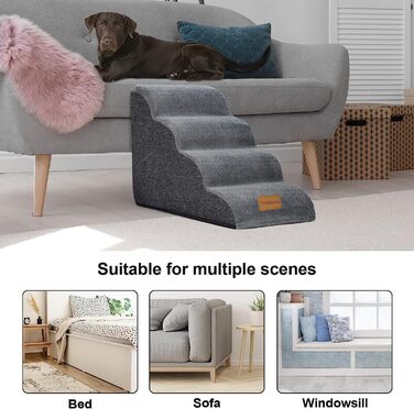 Сходинки для собак широкі 4 сходинки 50 см, з щільного піноматеріалу, для маленьких собак, знімний чохол, неслизьке дно, 51x72x41 см