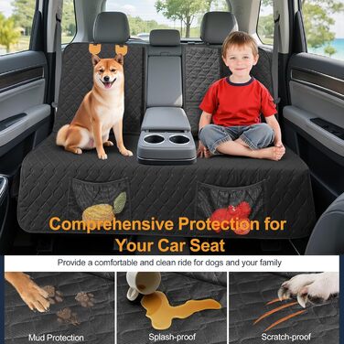 Захисний чохол на заднє сидіння автомобіля для собак, водовідштовхуючий, антиковзний, з 2 ременями безпеки, чорний