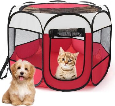 Клітка-загон для цуценят та тварин, 74x74x43 см, для собак, котів, кроликів та дрібних тварин, для використання в приміщенні та на вулиці (Рожева, Червона, Осінкова)