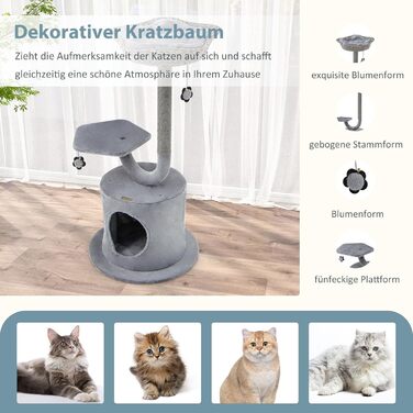Дерев'яний кігтеточки для котів Costway 106 см з будиночком та лежанками, 2 м'ячики, сірий