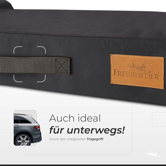 FREUDENTIER® ортопедичне ліжко для собак з Memory Foam, супер м'яке, миється, Made in Europe, підходить для собак маленьких, середніх та великих порід (110x64см), колір Dark