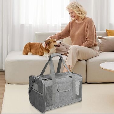 Транспортна сумка для собак Haustier – зручна та складна сумка-переноска для собак, Oxford-тканина (рожева/сіра)