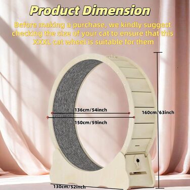 Лялькове колесо Homegroove для котів, 113 см, для дому, знімний килимок, для схуднення та здоров'я (натуральний колір дерева, 3XL)