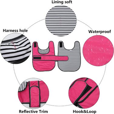 Дощовик для собак Geyecete, рожевий, розмір M (довжина спини 42-45 см), регульований, з відбиваючими елементами