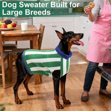Пуловер для собак, теплий халат для великих порід, пуловер з коміром-стійкою для осені та зими, в'язаний для Golden Retriever, Labrador, Dobermann, розмір Medium (обхват грудей 27'-28') (зелений)