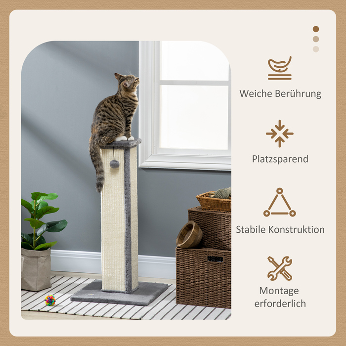 Кігтеточка PawHut Scratching Stem висотою 81 см з сизалю з ігровим м'ячем, ідеально підходить для котів до 5 кг, для використання в приміщенні, в сірому та кремовому кольорах| Аосом