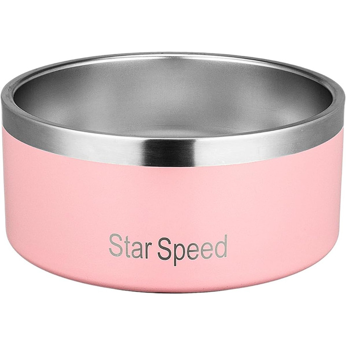 Миска для великих собак StarSpeed з нержавіючої сталі, нековзна, міцна, місткість 1,8 л, рожева