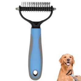 Двостороння щітка для видалення підшерстка для собак та котів, 2-в-1, синій котячий дизайн, видаляє ковтуни та шерсть