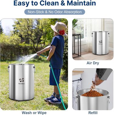 Контейнер для корму для собак та котів Paw Libero, 2 шт., 25 кг (50 кг загалом), нержавіюча сталь, з кришкою з дерева та ручкою з кераміки
