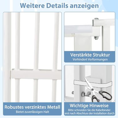 Захист для воріт COSTWAY для собак, високе перегороджувальне ґрат, 77-104 см x 150 см, захист з маленькими дверима, 2 розширення, ґрат без свердління, висувний ґрат для собак, металевий захисний ґрат, білий