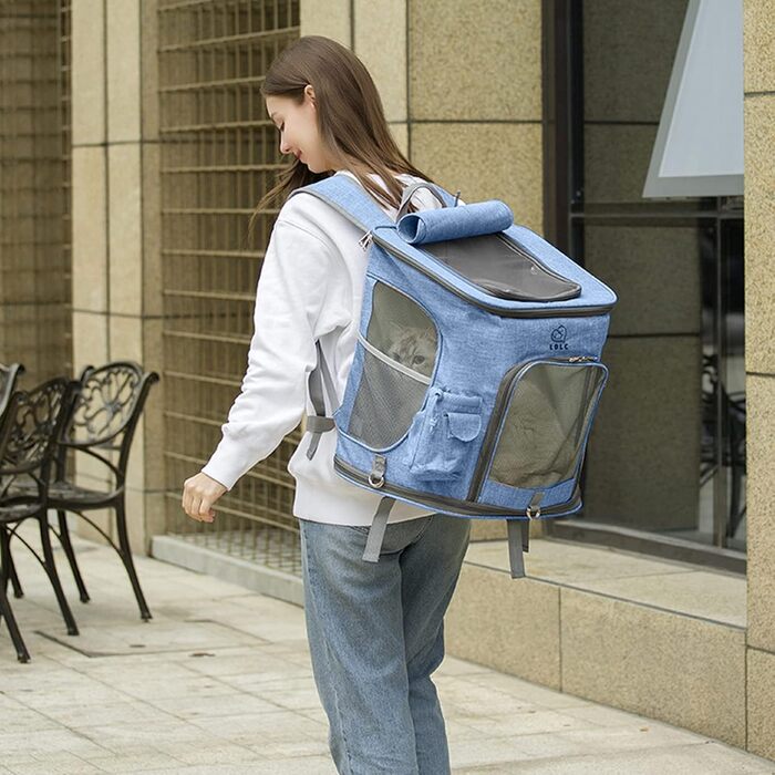 PETCUTE Рюкзак для собак і котів, складаний, з знімним килимком, дихаючий, з регульованими ременями, сумка для подорожей на відкритому повітрі (Темно-синій)