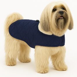 Зимовий теплий нашийник для собак Flamingo Koda, темно-синій, 35 см, поліестер, водовідштовхувальний, з флісовою підкладкою, на липучці, з отвором для повідка, високий комір, XS