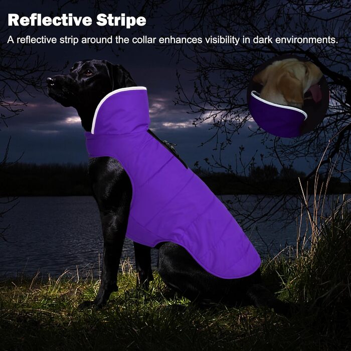 Водонепроникний собачий плащ, святкова куртка для собак на холодну погоду, вітронепроникний зручний жилет для малих, середніх та великих собак, для цуценят та дорослих (фіолетовий, XS) XS (обхват грудей: 22-32 см)