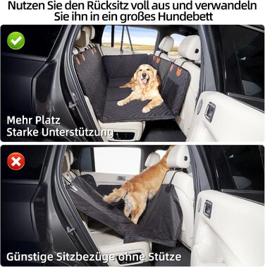 Задній сидіння для собак, жорсткий піддон (132x63,5 см), вантажопідйомність 40 кг, неслизька тканина Oxford для SUV/Kombi/Pick-up (Чорний)