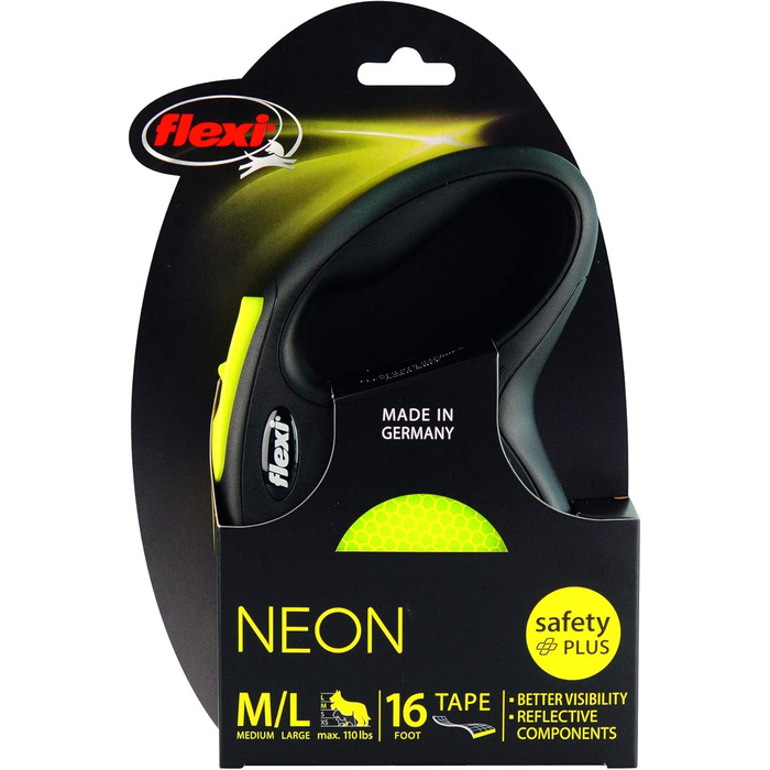 Рулетка для собак Flexi 25210769, чорно-неонова, розмір M, до 25 кг, 4.8 м