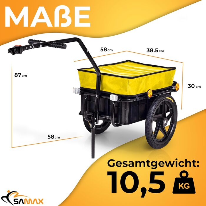 Причіп для велосипеда SAMAX 90 літрів, 80 кг, з комплектом - причіп для перевезення вантажів, чорний, для гірського велосипеда