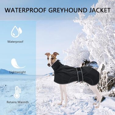 Водонепроникний теплий зимовий пуловер для грейхаундів та інших великих собак, чорний. Регульований, з відбиваючими елементами. Розмір XS (довжина спини 46-48 см).