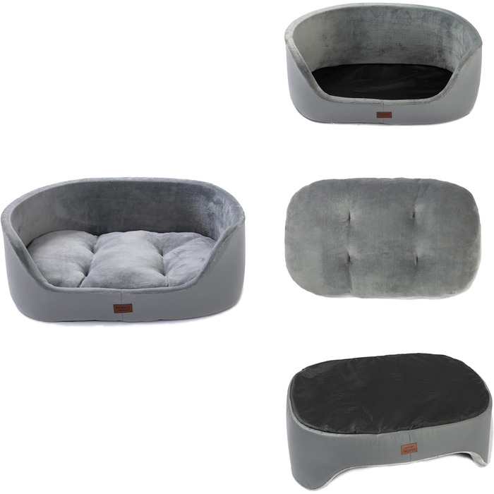 Кругле ліжко для собак середнього розміру Raikou, м'яке та зручне, з антиковзким покриттям, сірого кольору (75 x 54 x 27 см)
