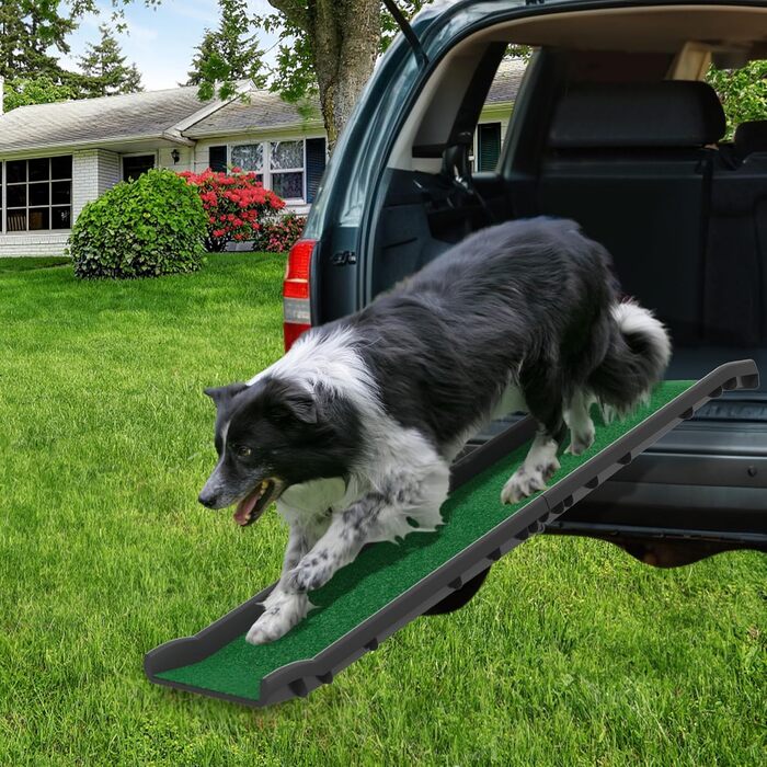 Рампа для собак у багажник авто, складана, 156x40 см, пластик, протиковзка, до 90 кг, зелена