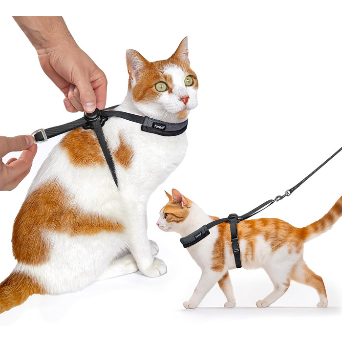 Шлейка для собак та котів Furee з застібкою-кнопкою, чорна/сіра, розмір M, анти-зрив, регульована, для малих порід, кроликів, хом'яків