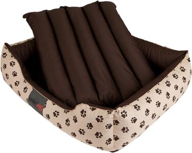 Преміум лежанка для собак Prestige M (65x50 см, бежева з лапами) - зручне собаче ліжко знімний чохол