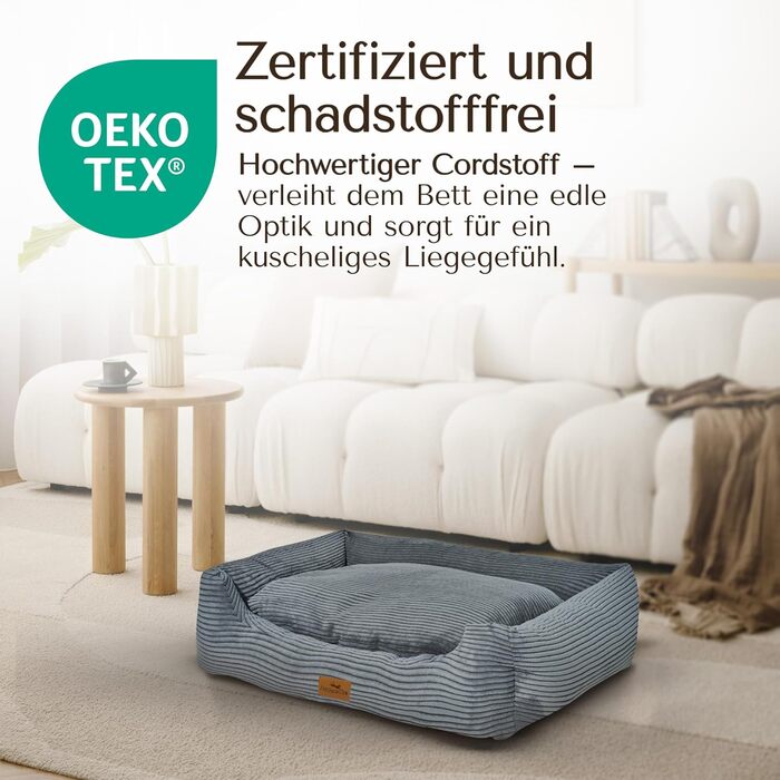 Ортопедичне собаче ліжко Freudentier з корду - миється - знімний лежачий килимок - сертифікат Oeko® TEX - ручної роботи в Європі - для собак маленьких, середніх та великих порід (темно-сірий, L) - 100x70 см