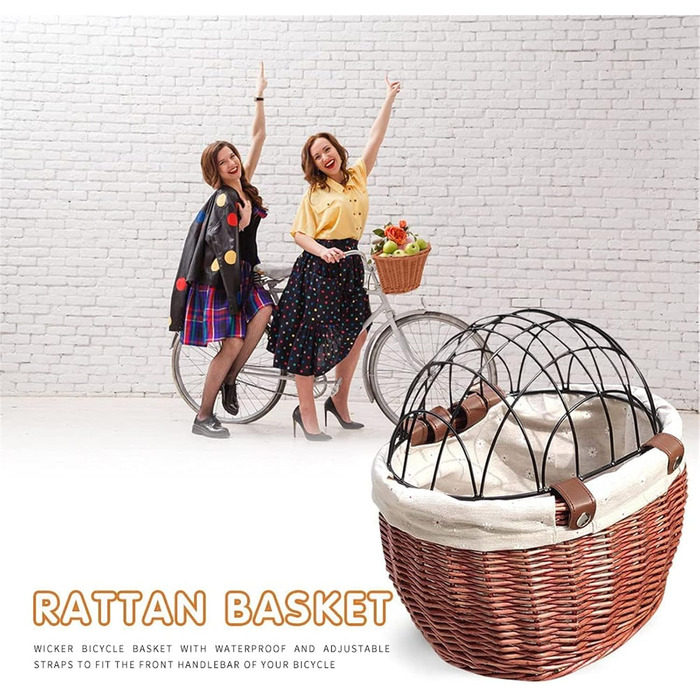 Фарбований плетіний кошик для тварин на велосипед Yeehliny, коричневий, з металевим покриттям, знімний, для собак та котів