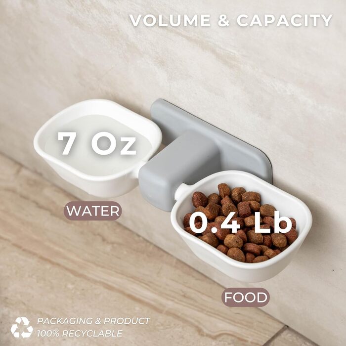 Набір мисок для котів з кріпленням на стіну, підняті миски, міцні, з присосками, для корму та води