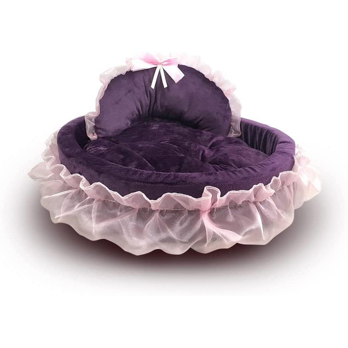 Кругле ліжко для собак та котів Unistrengh з мереживом, ліжко-гніздо, тепле, миється, для цуценят, собак, котів (X-Small 40 x 45 x 12 см, фіолетовий)