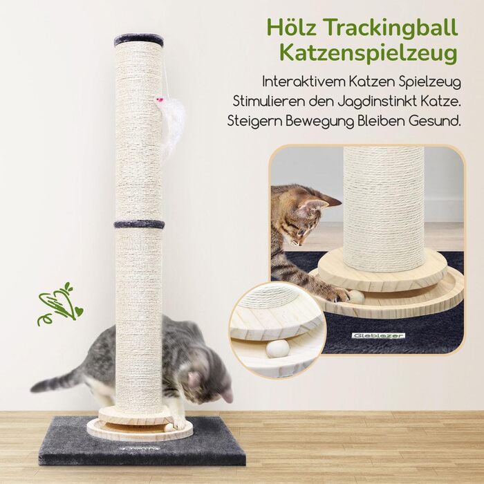 Котячий комплекс Globlazer XXL: стабільна стійка 90х50 см з іграшками, товстий стовпчик з сизалю, іграшковий м'ячик, для великих котів (SC35, темно-сірий)