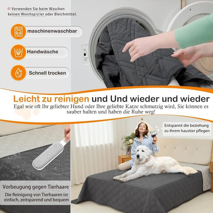 Водонепроникний килимок для собак GYURO, великий, миючий, з неслизьким дном, захищає меблі (235*259 см, 77*178 см, сірий)