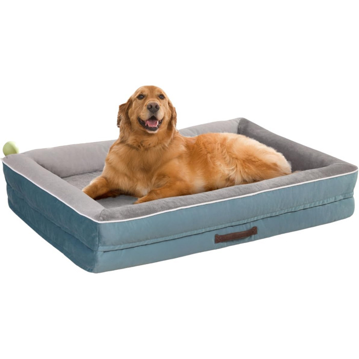 Ортопедичне ліжко для собак XL, корзина для собак, що можна прати, з яєцеподібною піною, водонепроникний диван для собак з неслизьким дном та чотиристоронньою подушкою (117x76x19 см, блакитний)