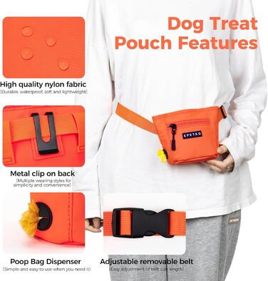Сумка для ласощів для собак з металевим кліпом на пояс, міцна застібка-магніт, велика місткість, диспенсер для пакетів для вигулу (Помаранчевий)
