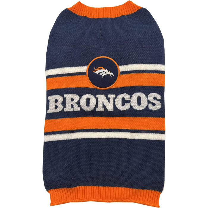 Теплий в'язаний светр для собак Pets First NFL Denver Broncos, XS, командний логотип, синій, для малих і великих порід