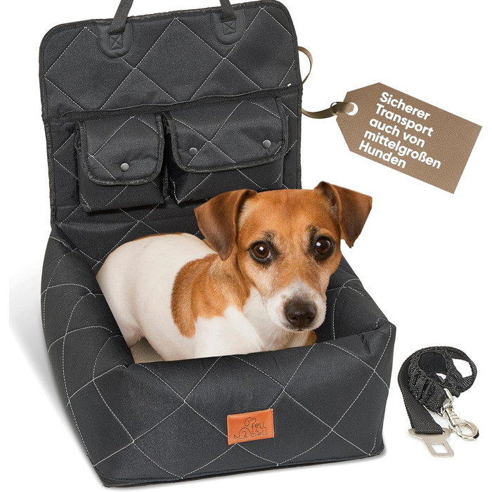 Автокрісло для собак середнього розміру Fell&bell, чорного кольору | 2-в-1, зручне та стильне, для подорожей