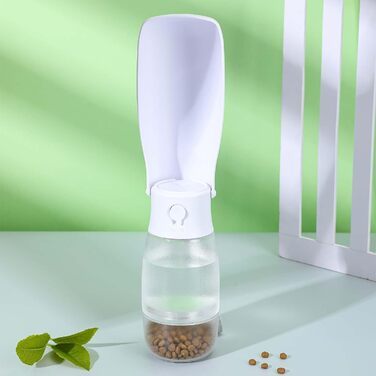 Складана пляшка для води для собак та інших тварин 340 мл з контейнером для корму, 2-в-1, білий/опільний сад