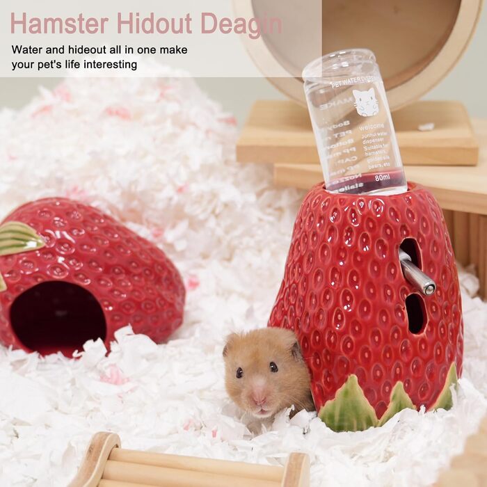 Керамічна пляшка для води для хом'яків Kelivi з кріпленням, 80 мл, без протікання, червона