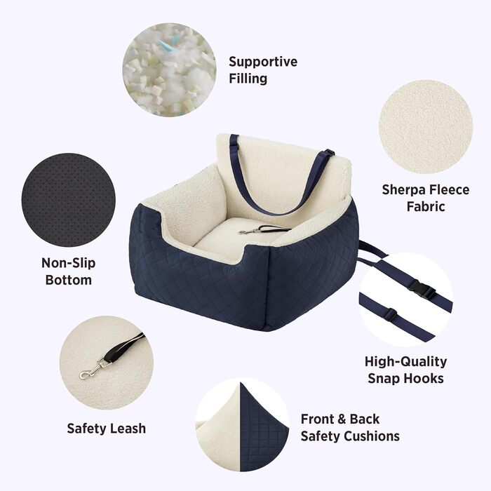 Автокрісло для собак Lesure - блакитне, для маленьких собак, з поворотком для повідка, водовідштовхувальне