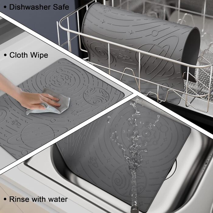 Підкладка під миску для собак та котів OHMO, 60x40 см, силіконова, неслизька, вологостійка, сіра