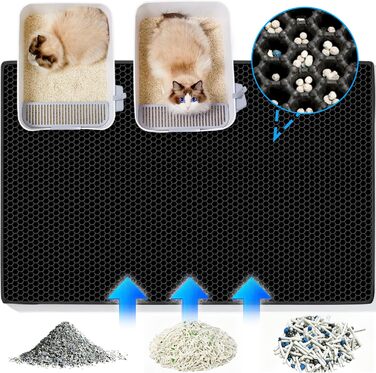 Килимок для котячого туалету 90x60 см, двошаровий, неслизький, з дизайном стільових сот, EVA матеріал (чорний)