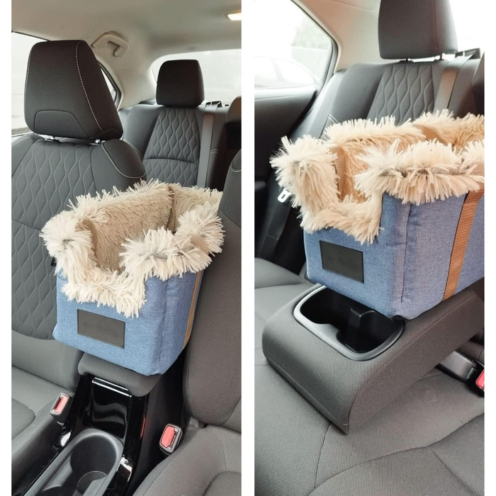 Автомобільний підлокітник для собак | Універсальний, миючий, зносостійкий, для середніх консолей, передніх/бічних сидінь, заднього ряду | Сумка для собак, для маленьких порід | Колір: Джинс
