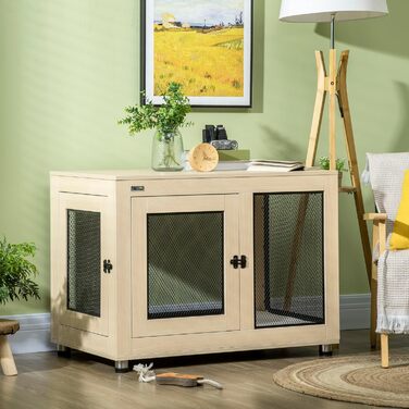 Клітка для собак PawHut для дому, з 2 дверцятами, м'якою подушкою, регульованими ніжками, замком, для великих собак до 30 кг, дуб, 94x60x71,5 см