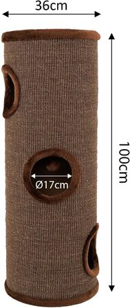 Котячий кігтетоп Lionto з сизалю, іграшкою та плюшевим обідком, висота 50 см. Стабільний кігтетоп для кошенят та дорослих котів, ідеальний догляд за кігтями та розваги. Багато місць для ховання, діаметр 36 см, висота 50 см (Коричневий, 50 см).