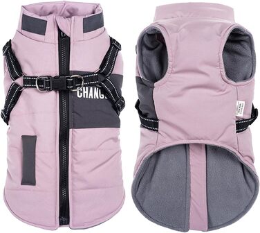 Зимові куртки для собак, теплі водонепроникні накидки для цуценят та собак середніх розмірів, з шлейкою, фіолетовий