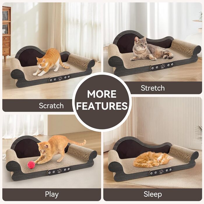 Кігтеточка для котів XXL, 68 см, килимок з дизайном дивану, з щільного гофрокартону для відпочинку та ігор