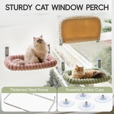 Лежанка для котів на вікно EDAGNY: гамак з м'яким знімним чохлом, сталевий каркас, до 18 кг (зелений, M)