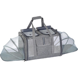 Розширювана переноска для котів та собак великого розміру на 2 тварин - переноска-рюкзак для котів та маленьких/середніх собак з розширенням з обох сторін, знімним вкладишем та кишенею для зберігання, сірого кольору - велика